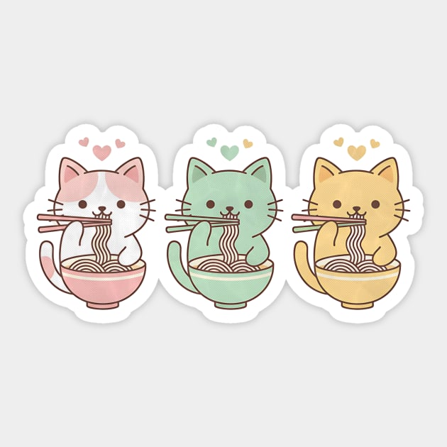 Kawaii Cats Ramen Trio Illustration Sticker by Designed By Marty
